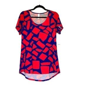 LuLaRoe Classic T Women’s Size Medium Red Blue Geometric Print Stretch Tunic Top